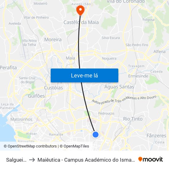 Salgueiros to Maiêutica - Campus Académico do Ismai e Ipmaia map