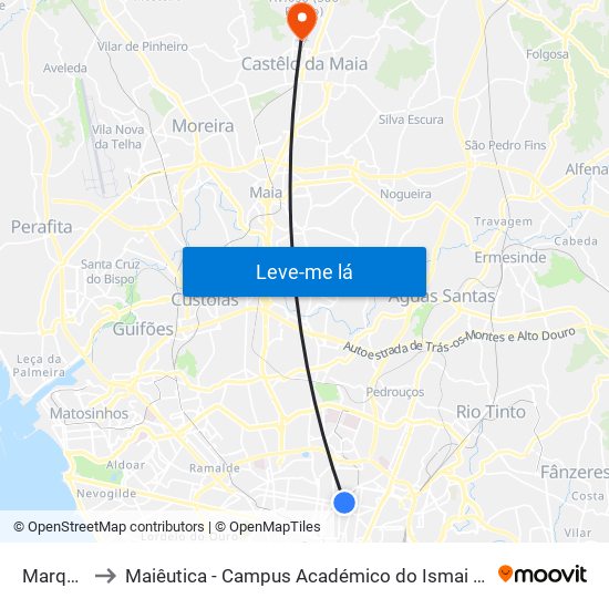 Marquês to Maiêutica - Campus Académico do Ismai e Ipmaia map