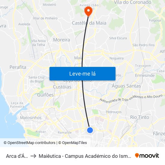 Arca D Água to Maiêutica - Campus Académico do Ismai e Ipmaia map