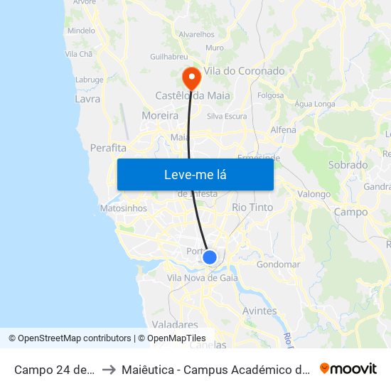 Campo 24 de Agosto to Maiêutica - Campus Académico do Ismai e Ipmaia map