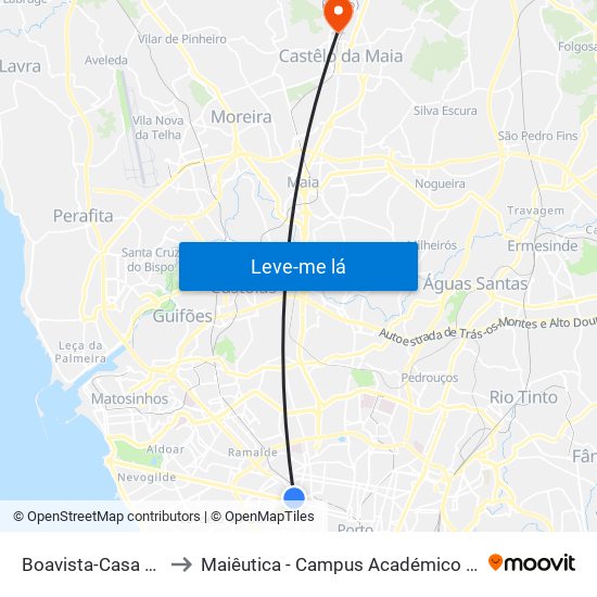 Boavista-Casa da Música to Maiêutica - Campus Académico do Ismai e Ipmaia map