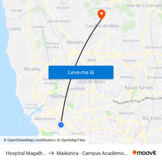 Hospital Magalhães Lemos to Maiêutica - Campus Académico do Ismai e Ipmaia map