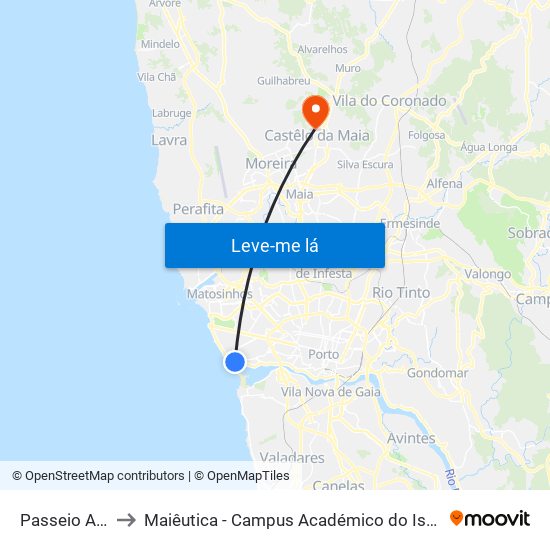 Passeio Alegre to Maiêutica - Campus Académico do Ismai e Ipmaia map