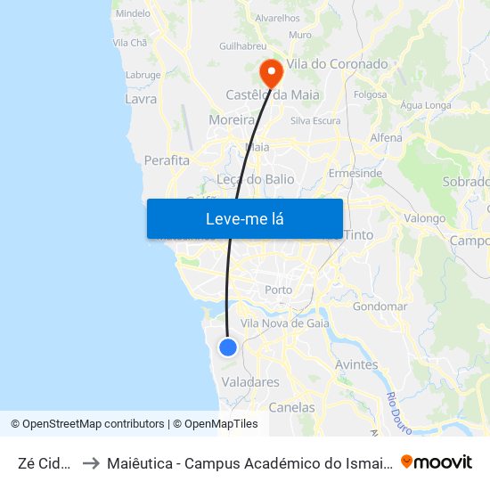 Zé Cidade to Maiêutica - Campus Académico do Ismai e Ipmaia map