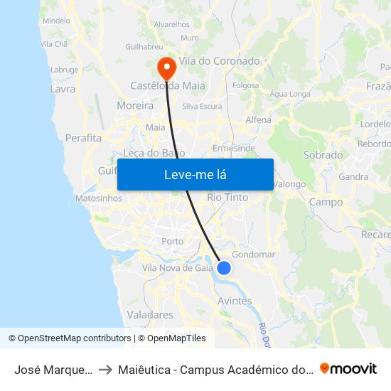 José Marques Pinto to Maiêutica - Campus Académico do Ismai e Ipmaia map