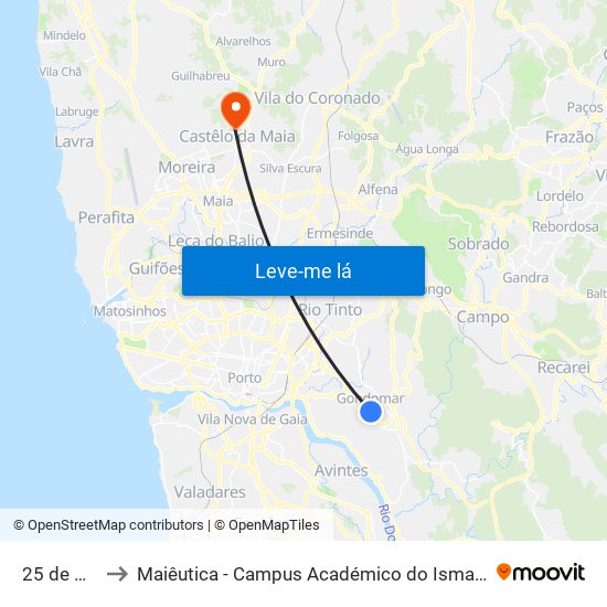 25 de Abril to Maiêutica - Campus Académico do Ismai e Ipmaia map