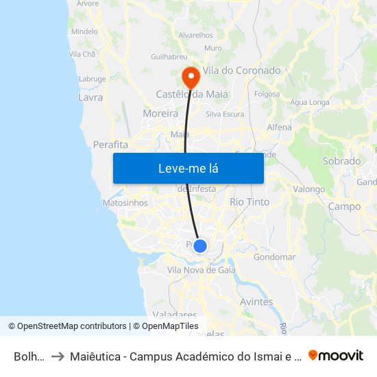Bolhão to Maiêutica - Campus Académico do Ismai e Ipmaia map
