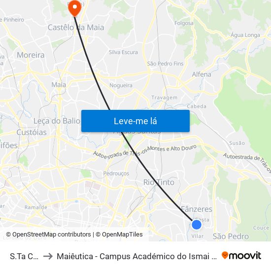 S.Ta Cruz to Maiêutica - Campus Académico do Ismai e Ipmaia map