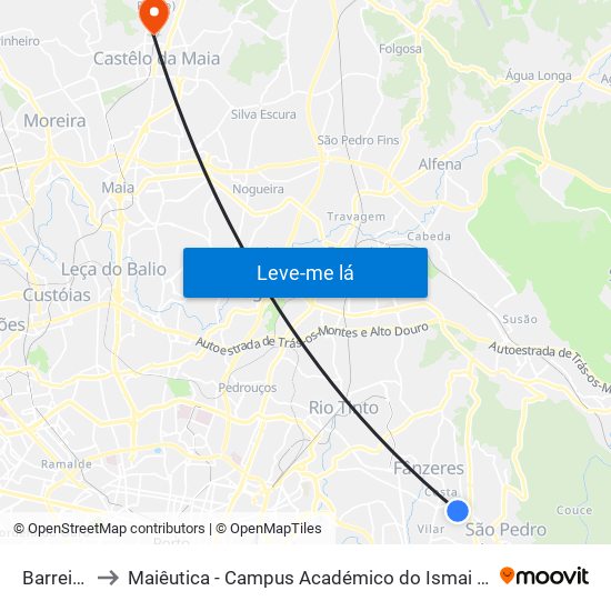 Barreiros to Maiêutica - Campus Académico do Ismai e Ipmaia map