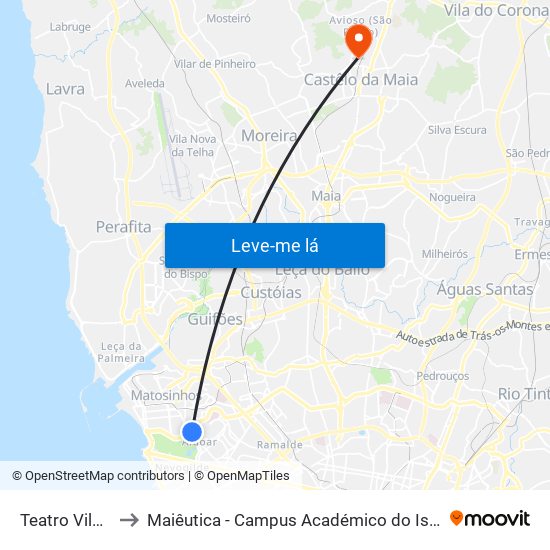 Teatro Vilarinha to Maiêutica - Campus Académico do Ismai e Ipmaia map