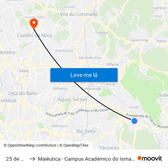 25 de Abril to Maiêutica - Campus Académico do Ismai e Ipmaia map