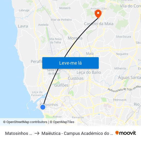 Matosinhos (Praia) to Maiêutica - Campus Académico do Ismai e Ipmaia map