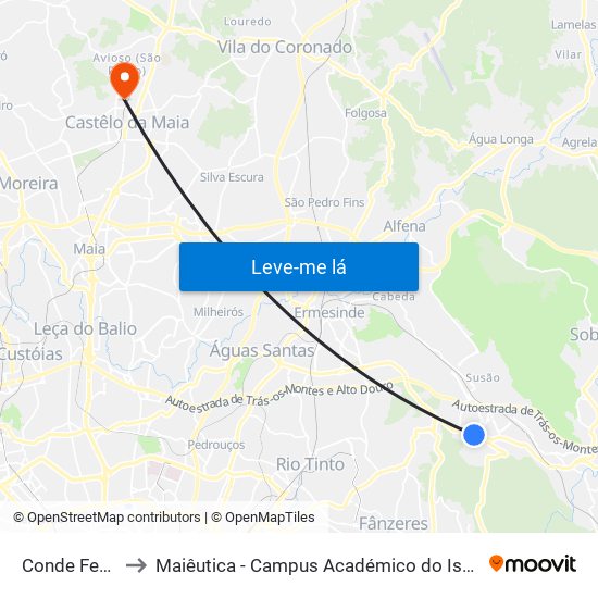 Conde Ferreira to Maiêutica - Campus Académico do Ismai e Ipmaia map