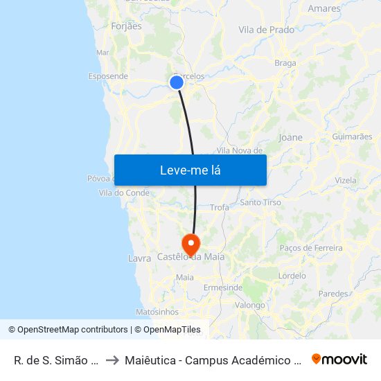 R. de S. Simão II (Igreja) to Maiêutica - Campus Académico do Ismai e Ipmaia map