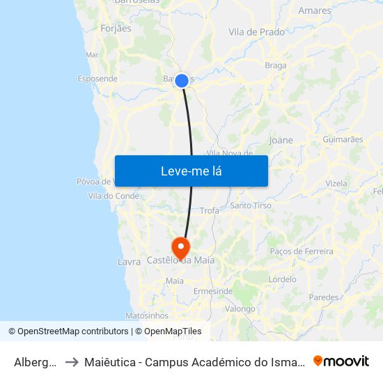 Albergaria to Maiêutica - Campus Académico do Ismai e Ipmaia map