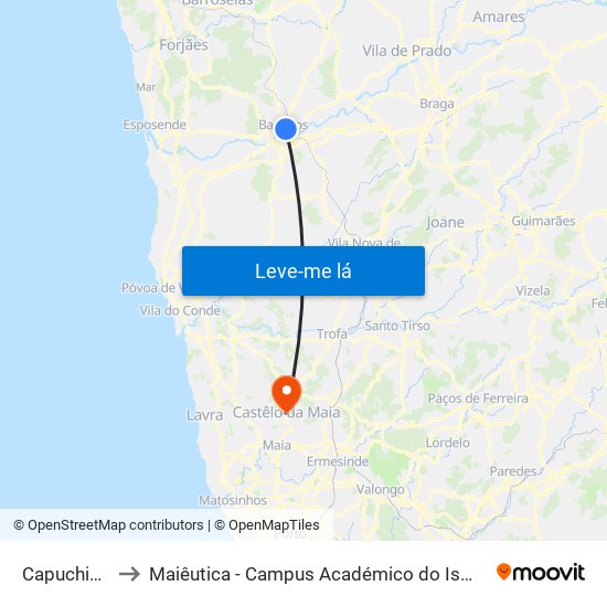 Capuchinhos to Maiêutica - Campus Académico do Ismai e Ipmaia map