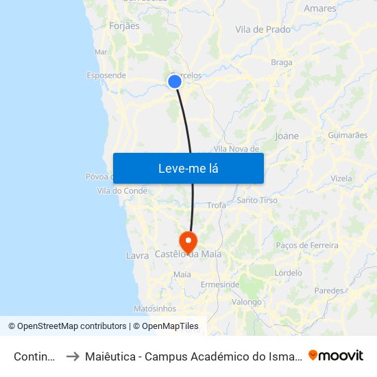 Continente to Maiêutica - Campus Académico do Ismai e Ipmaia map