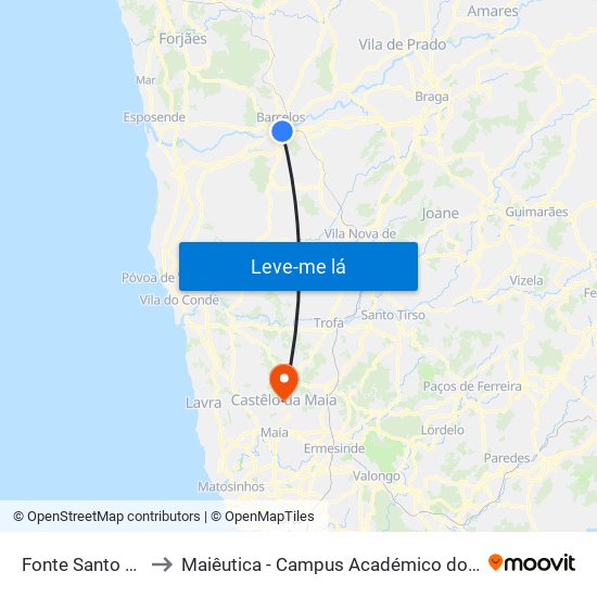 Fonte Santo António to Maiêutica - Campus Académico do Ismai e Ipmaia map