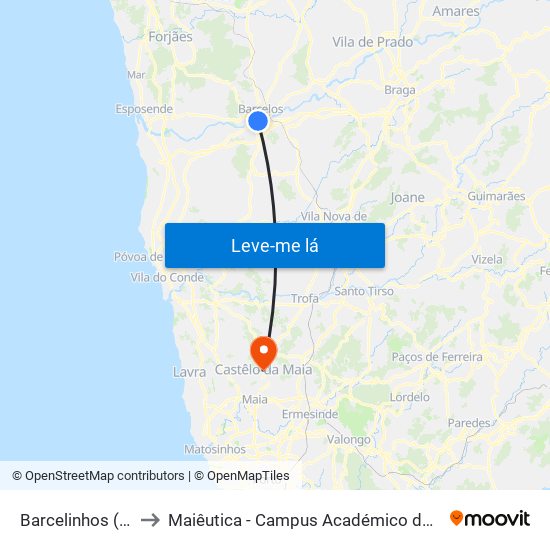 Barcelinhos (Centro) to Maiêutica - Campus Académico do Ismai e Ipmaia map