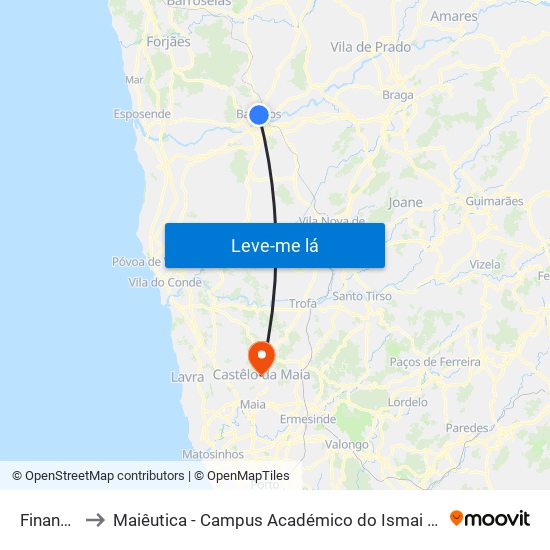 Finanças to Maiêutica - Campus Académico do Ismai e Ipmaia map