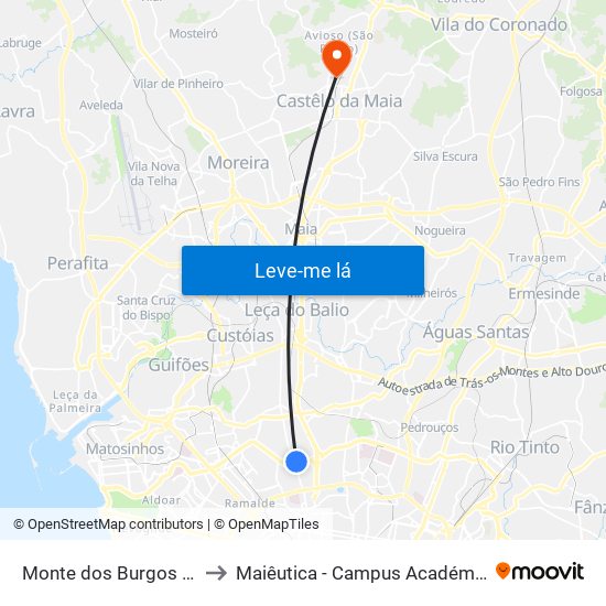 Monte dos Burgos (Circunvalação) to Maiêutica - Campus Académico do Ismai e Ipmaia map