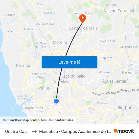 Quatro Caminhos to Maiêutica - Campus Académico do Ismai e Ipmaia map