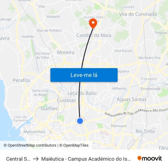Central Seixo to Maiêutica - Campus Académico do Ismai e Ipmaia map
