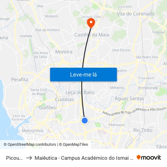 Picoutos to Maiêutica - Campus Académico do Ismai e Ipmaia map