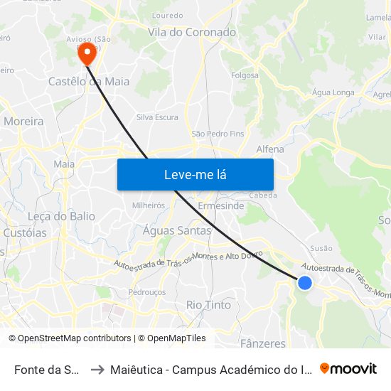 Fonte da Senhora to Maiêutica - Campus Académico do Ismai e Ipmaia map