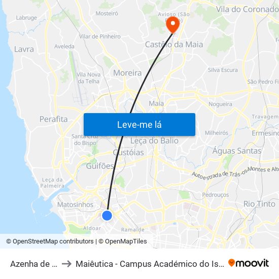 Azenha de Cima to Maiêutica - Campus Académico do Ismai e Ipmaia map