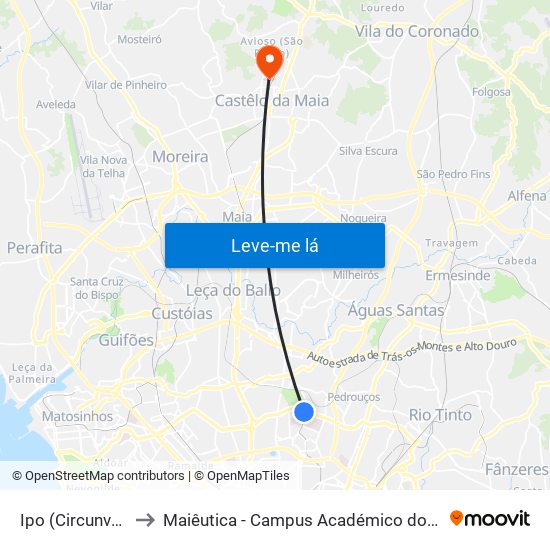 Ipo (Circunvalação) to Maiêutica - Campus Académico do Ismai e Ipmaia map