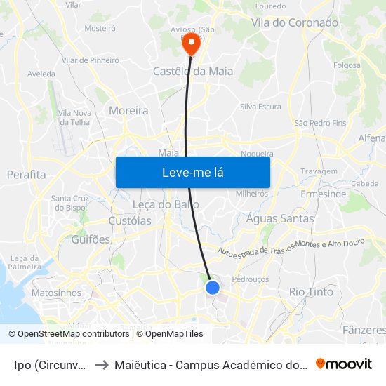 Ipo (Circunvalação) to Maiêutica - Campus Académico do Ismai e Ipmaia map