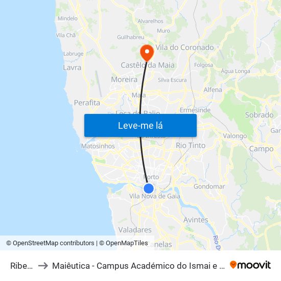 Ribeira to Maiêutica - Campus Académico do Ismai e Ipmaia map