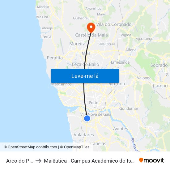 Arco do Prado to Maiêutica - Campus Académico do Ismai e Ipmaia map