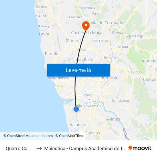 Quatro Caminhos to Maiêutica - Campus Académico do Ismai e Ipmaia map