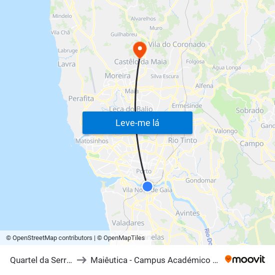 Quartel da Serra do Pilar to Maiêutica - Campus Académico do Ismai e Ipmaia map