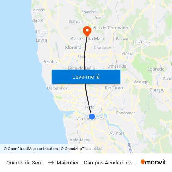 Quartel da Serra do Pilar to Maiêutica - Campus Académico do Ismai e Ipmaia map