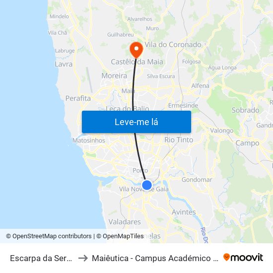 Escarpa da Serra do Pilar to Maiêutica - Campus Académico do Ismai e Ipmaia map