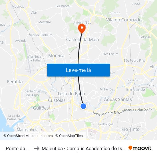 Ponte da Pedra to Maiêutica - Campus Académico do Ismai e Ipmaia map