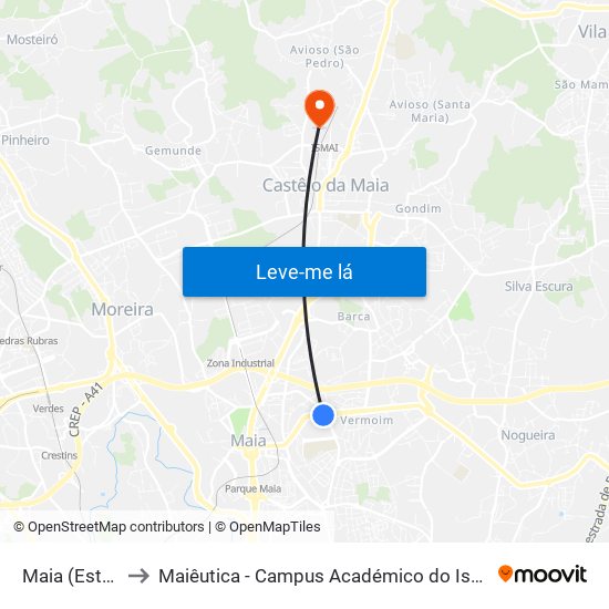 Maia (Estádio) to Maiêutica - Campus Académico do Ismai e Ipmaia map