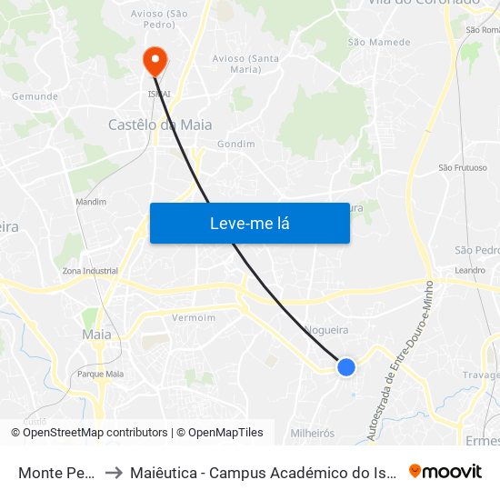 Monte Penedo to Maiêutica - Campus Académico do Ismai e Ipmaia map