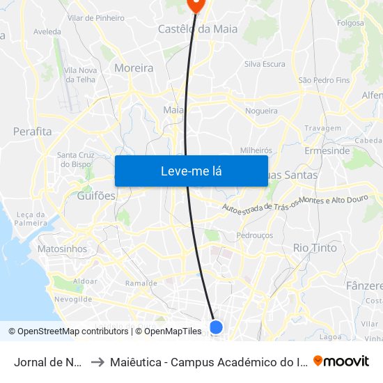 Jornal de Notícias to Maiêutica - Campus Académico do Ismai e Ipmaia map