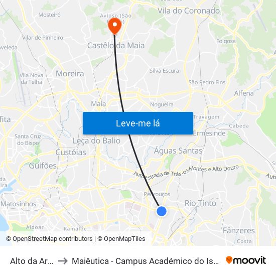 Alto da Areosa to Maiêutica - Campus Académico do Ismai e Ipmaia map