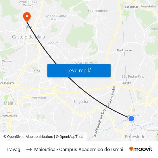 Travagem to Maiêutica - Campus Académico do Ismai e Ipmaia map