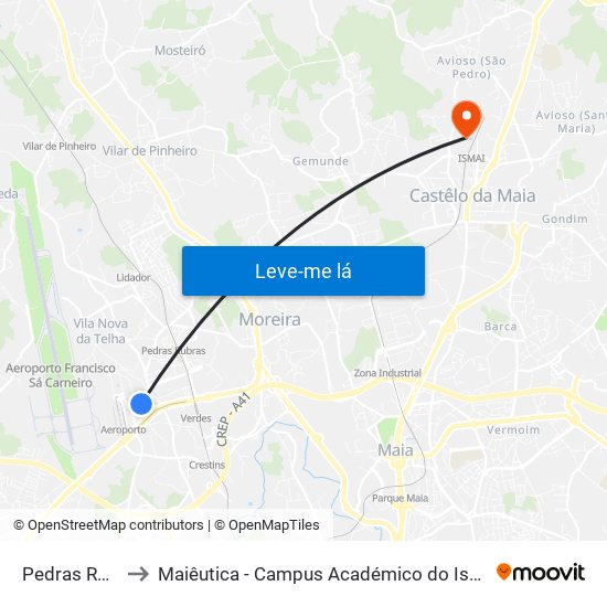 Pedras Rubras to Maiêutica - Campus Académico do Ismai e Ipmaia map