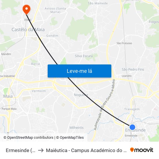 Ermesinde (Igreja) to Maiêutica - Campus Académico do Ismai e Ipmaia map