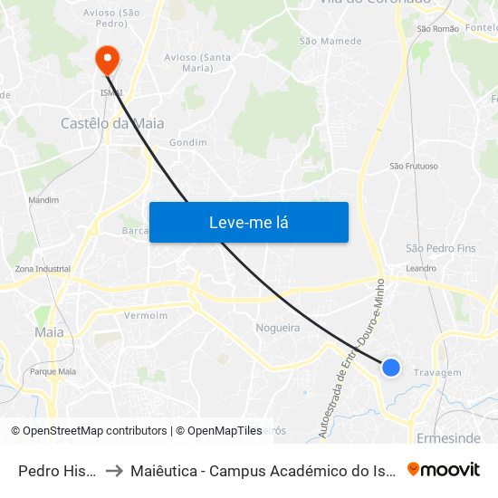 Pedro Hispano to Maiêutica - Campus Académico do Ismai e Ipmaia map