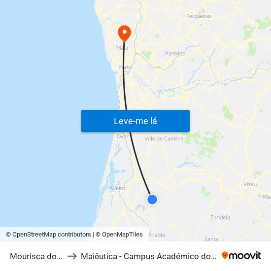 Mourisca do Vouga to Maiêutica - Campus Académico do Ismai e Ipmaia map
