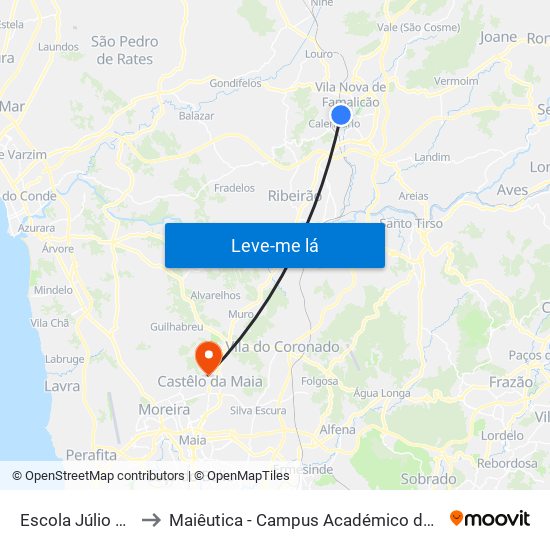 Escola Júlio Brandão to Maiêutica - Campus Académico do Ismai e Ipmaia map