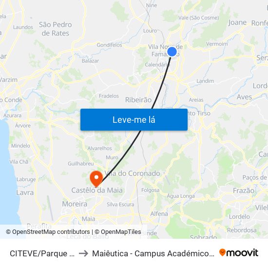 CITEVE/Parque da Devesa to Maiêutica - Campus Académico do Ismai e Ipmaia map